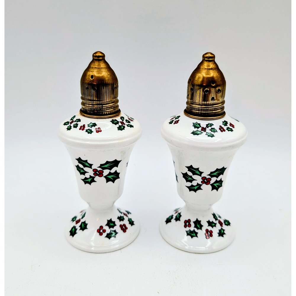 Maurice Duchin Fine Bone China Christmas Holly Salt Pepper Shakers England VTG
